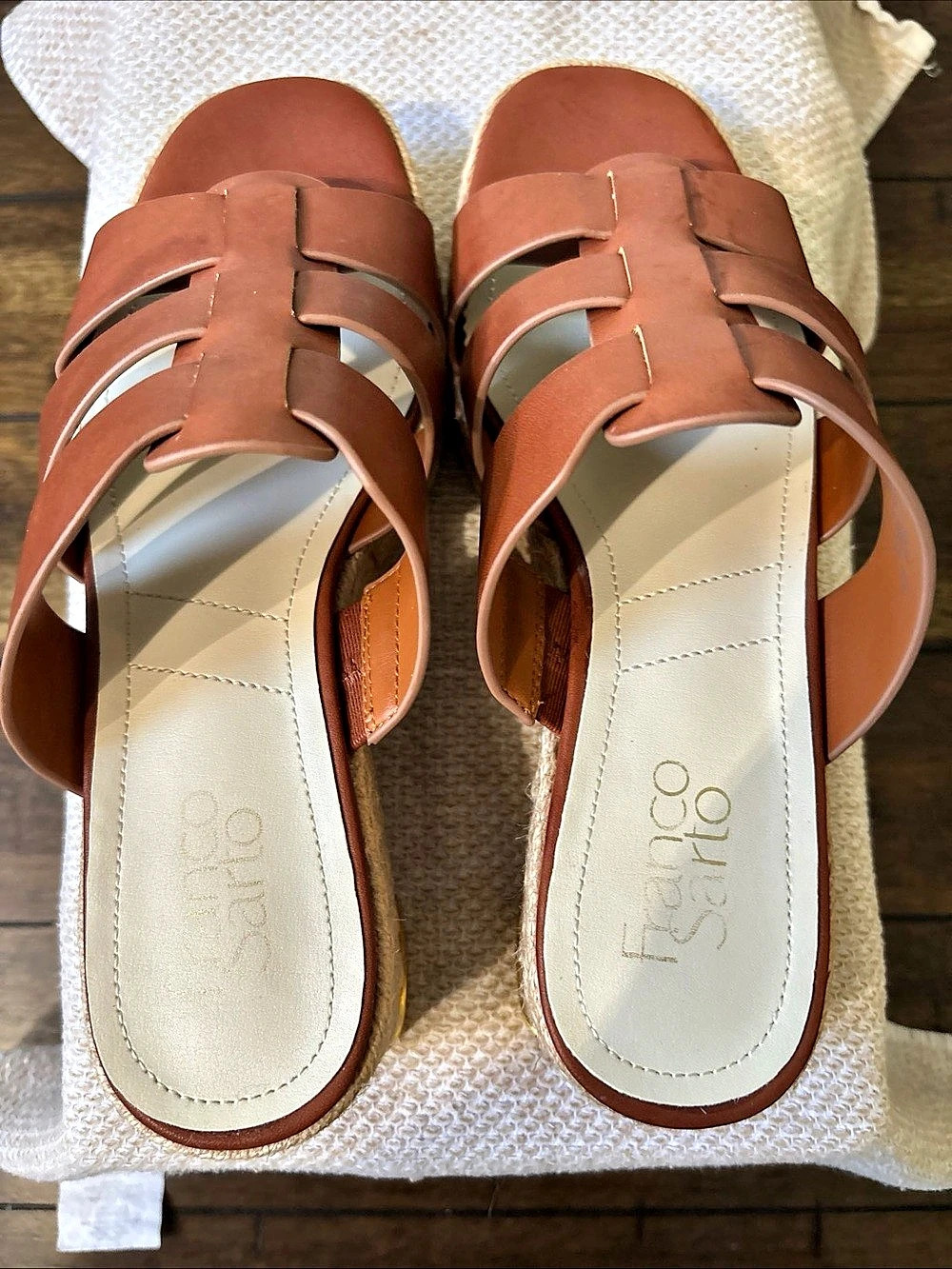 Franco Sarto Taziana Espadrille Slide Sandal Brown Gold Wedges - Picture 5 of 6